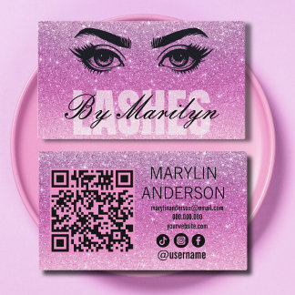 Zacht Roze Glitter Ombre Lash Tech met QR-code Visitekaartje