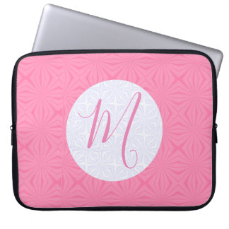Zacht Roze Golvende Vierkanten Persoonlijke Initia Laptop Sleeve
