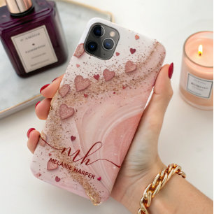 Zacht roze gouden glitter harten Case-Mate iPhone case