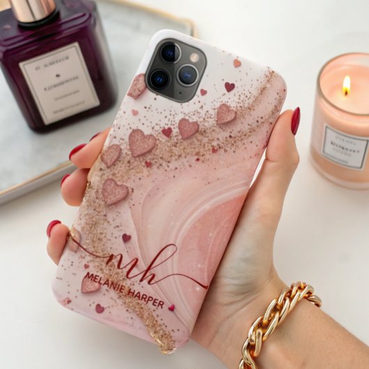 Zacht roze gouden glitter harten Case-Mate iPhone case