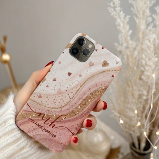 Zacht roze gouden glitter harten Case-Mate iPhone case
