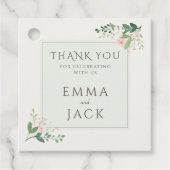 Zacht roze groen namen bruiloft bedankjes labels (Voorkant)