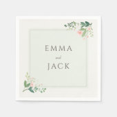 Zacht roze groen namen bruiloft servet (Voorkant)