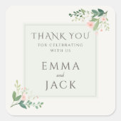 Zacht roze groen namen bruiloft vierkante sticker (Voorkant)