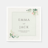 Zacht roze groen namen en datum bruiloft servet (Voorkant)