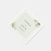 Zacht roze groen namen en datum bruiloft servet (Hoek)