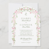 Zacht Roze Groene Bloemen Boog Wedding Kaart (Voorkant)