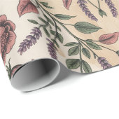 Zacht Roze & Groene Bloemen Cadeaupapier (Rol Hoek)