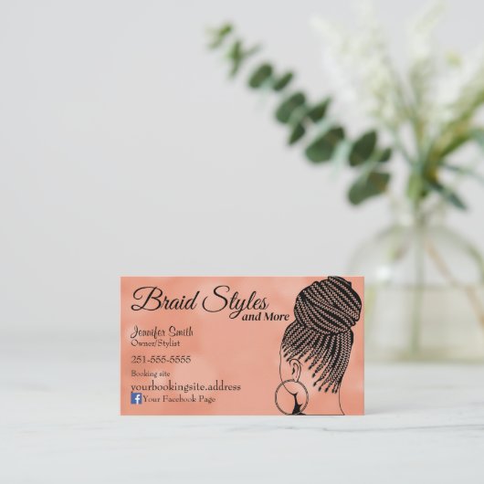 Zacht Roze Haar Vlechten met Diensten op Rug Visitekaartje (Staand voorkant)