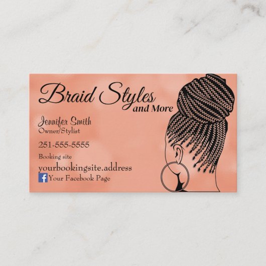 Zacht Roze Haar Vlechten met Diensten op Rug Visitekaartje (Voorkant)