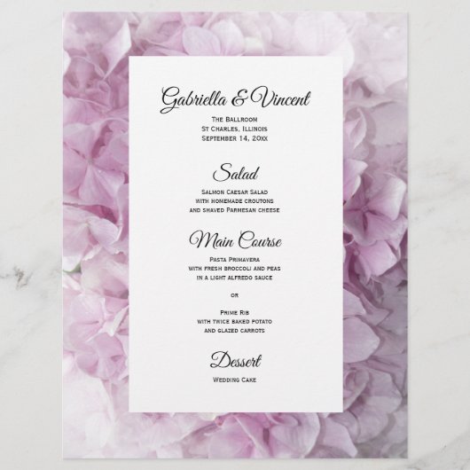 Zacht Roze hydrangea Floral Wedding Menu (Voorkant)