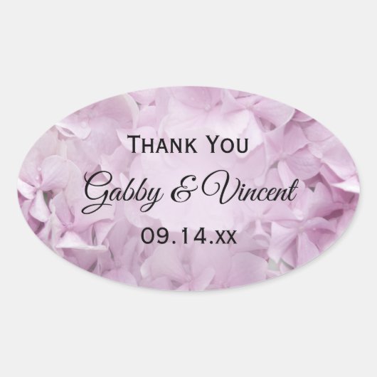 Zacht roze hydrangea Weddenschap Hartelijk dank vo Ovale Sticker (Voorkant)