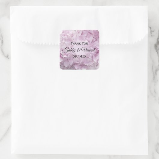 Zacht roze hydrangea Weddenschap Hartelijk dank vo Vierkante Sticker (Tas)