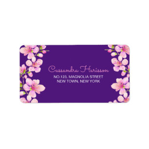 Zacht Roze Kersenbloesem Sakura Paarse Verjaardag Etiket