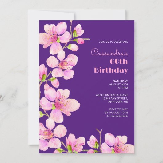 Zacht Roze Kersenbloesem Sakura Paarse Verjaardag Kaart (Voorkant)
