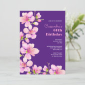 Zacht Roze Kersenbloesem Sakura Paarse Verjaardag Kaart (Staand voorkant)