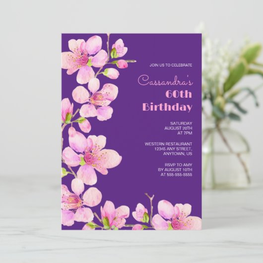 Zacht Roze Kersenbloesem Sakura Paarse Verjaardag Kaart (Staand voorkant)