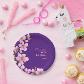 Zacht Roze Kersenbloesem Sakura Paarse Verjaardag Papieren Bordje (Feest)