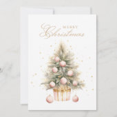 Zacht Roze Kerstboom Waterverf Custom Photo Feestdagenkaart (Voorkant)