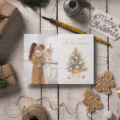 Zacht Roze Kerstboom Waterverf Custom Photo Feestdagenkaart