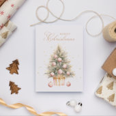 Zacht Roze Kerstboom Waterverf Custom Photo Feestdagenkaart