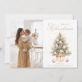 Zacht Roze Kerstboom Waterverf Custom Photo Feestdagenkaart (Voorkant)