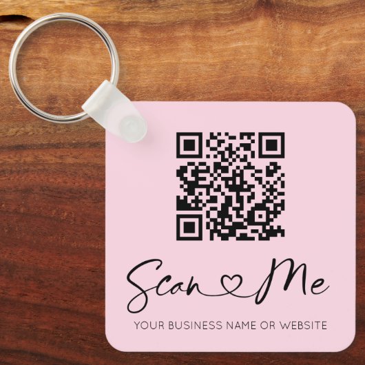 Zacht roze lettertype QR-code Sleutelhanger (Voorkant)