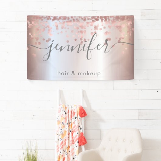 Zacht roze, lichtpuntige confetti script minimalis spandoek (Insitu)