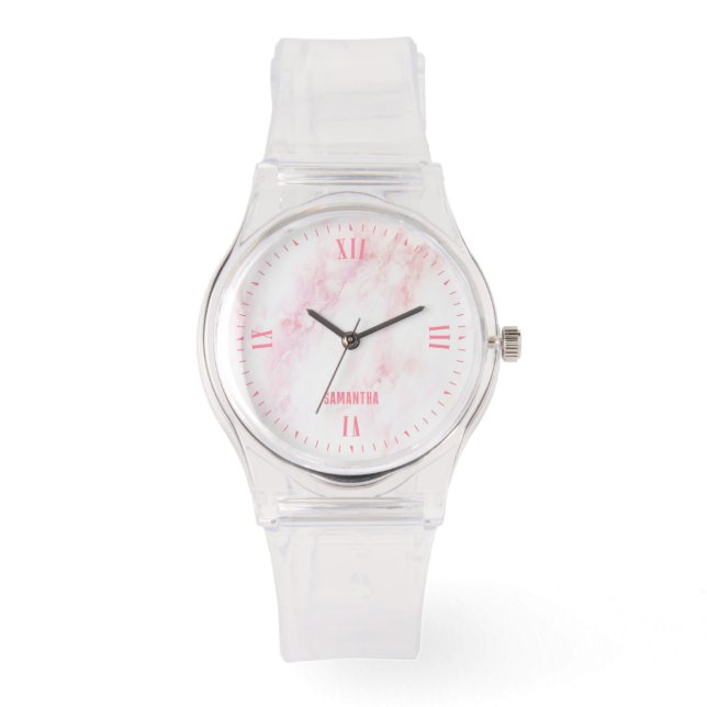 Zacht roze marmeren textuur horloge (Voorkant)
