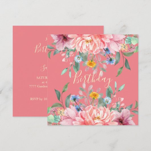 Zacht roze met bloemen Aannodiging op feestdag Kaart (Voorkant / Achterkant)