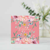 Zacht roze met bloemen Aannodiging op feestdag Kaart (Staand voorkant)