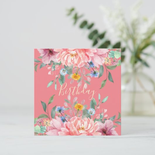 Zacht roze met bloemen Aannodiging op feestdag Kaart (Staand voorkant)