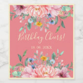 Zacht roze met bloemen verjaardagsetiket wijn etiket (Enkel label)