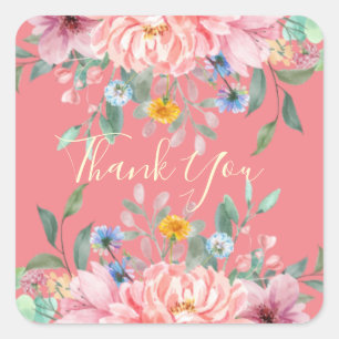 Zacht roze met bloemen vierkante sticker