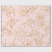 Zacht roze, met gouden Rozen. Cadeaupapier (Vlak)