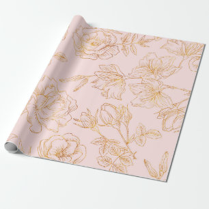 Zacht roze, met gouden Rozen. Cadeaupapier