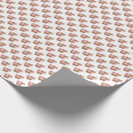 Zacht roze met groene bloemenbruiloft cadeaupapier (Hoek)