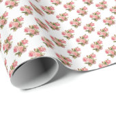 Zacht roze met groene bloemenbruiloft cadeaupapier (Rol Hoek)