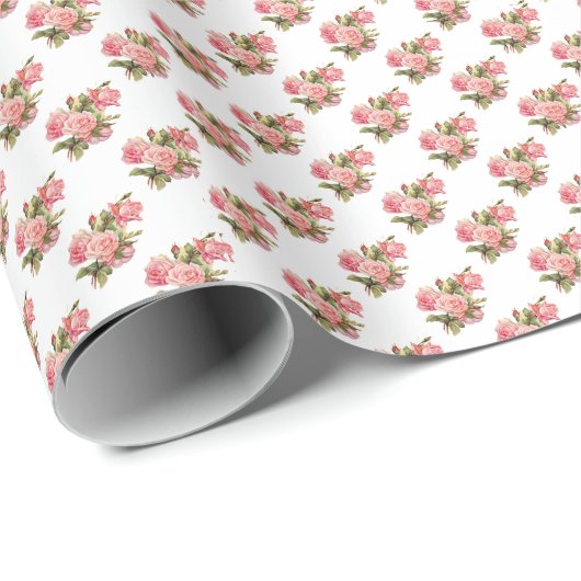 Zacht roze met groene bloemenbruiloft cadeaupapier (Rol Hoek)