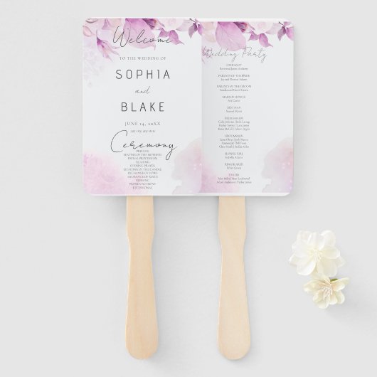 Zacht Roze Moderne Boho Bloemen Bruiloftsprogramma Handwaaier (Voorkant en achterkant)