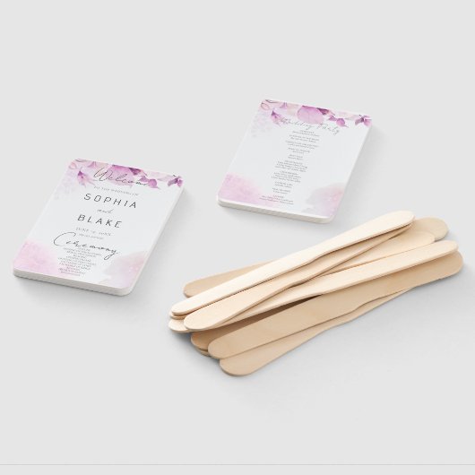 Zacht Roze Moderne Boho Bloemen Huwelijksprogramma Handwaaier (Niet-gemonteerd)