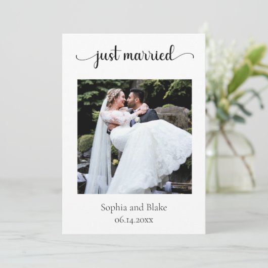 Zacht Roze Moderne Boho Foto Bruiloft Aankondiging (Staand voorkant)