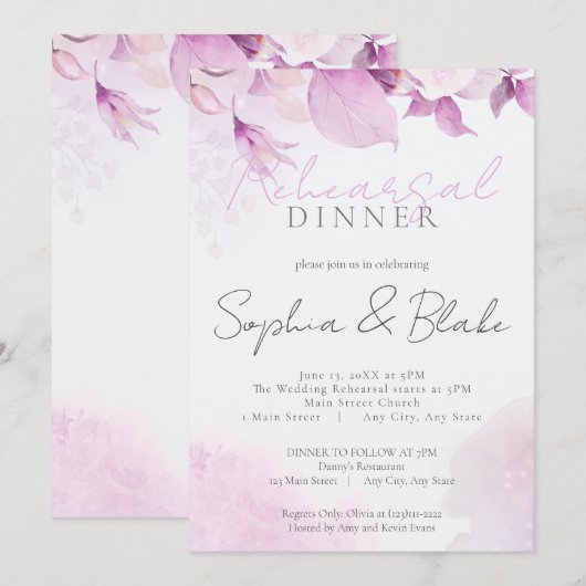 Zacht Roze Moderne Boho Huwelijksrepetitie Diner Kaart (Voorkant / Achterkant)