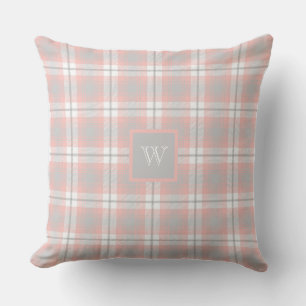 Zacht roze monogram Gingham Girly Pset Buitenkussen
