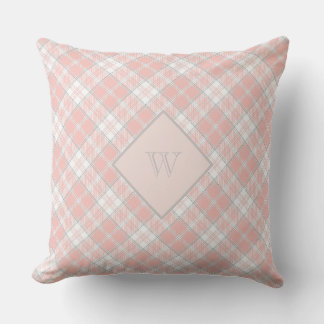 Zacht roze monogram Gingham Girly Pset Buitenkussen