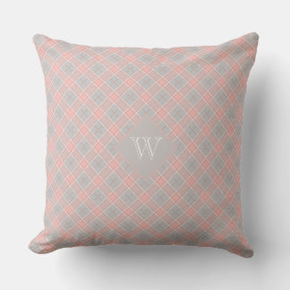 Zacht roze monogram Gingham Girly Pset Kussen