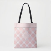 Zacht roze monogram Gingham Girly Pset Tote Bag (Voorkant)