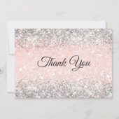 Zacht roze nepbloos zilver glitter monogram bedankkaart (Voorkant)
