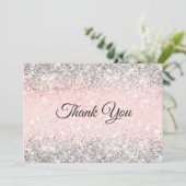 Zacht roze nepbloos zilver glitter monogram bedankkaart (Staand voorkant)