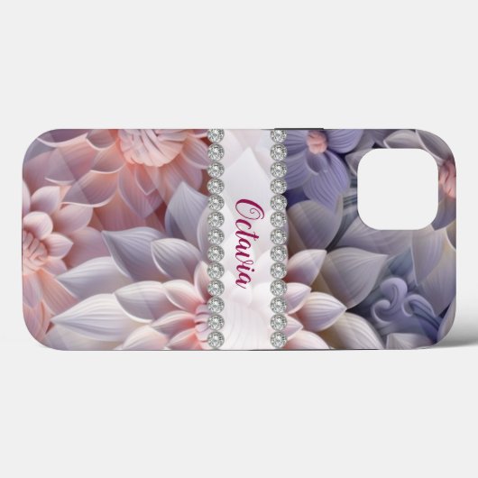 Zacht roze & paarse 3D lijst, diamantbloemen Case-Mate iPhone Case (Achterkant (horizontaal))
